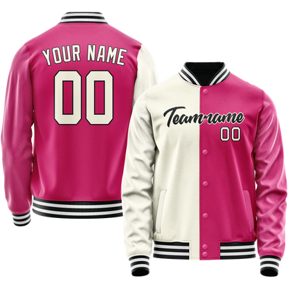 Custom Pink Cream Split Varsity Letterman Jacket