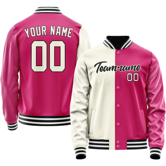 Custom Pink Cream Split Varsity Letterman Jacket