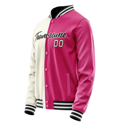 Custom Pink Cream Split Varsity Letterman Jacket