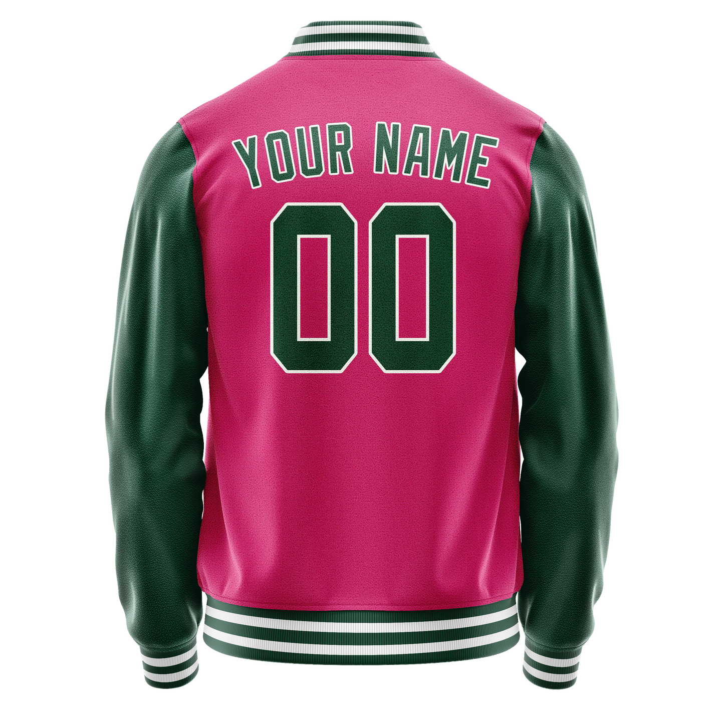 Custom Pink Kelly-Green Solid Color Varsity Letterman Jacket