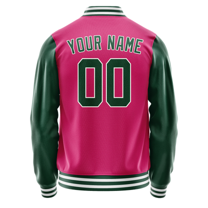 Custom Pink Kelly-Green Solid Color Varsity Letterman Jacket