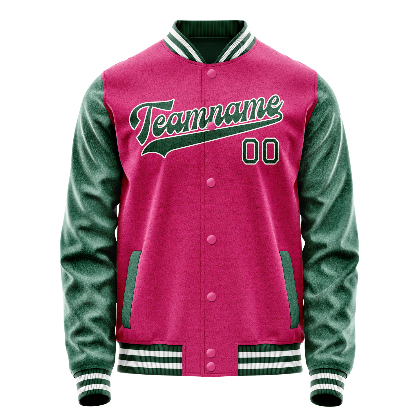 Custom Pink Kelly-Green Solid Color Varsity Letterman Jacket