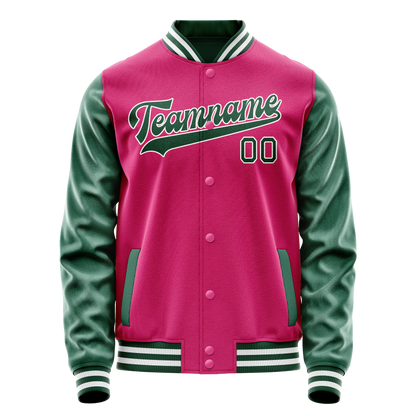Custom Pink Kelly-Green Solid Color Varsity Letterman Jacket