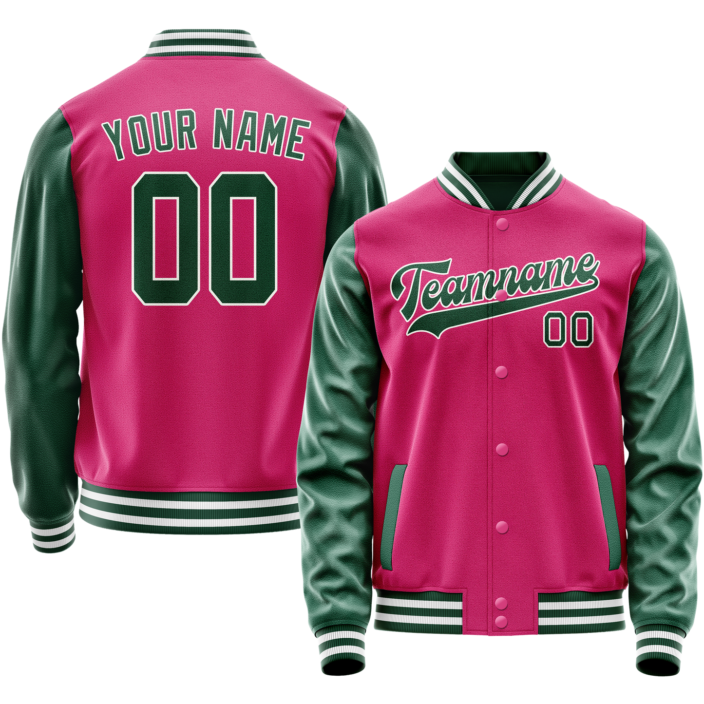 Custom Pink Kelly-Green Solid Color Varsity Letterman Jacket