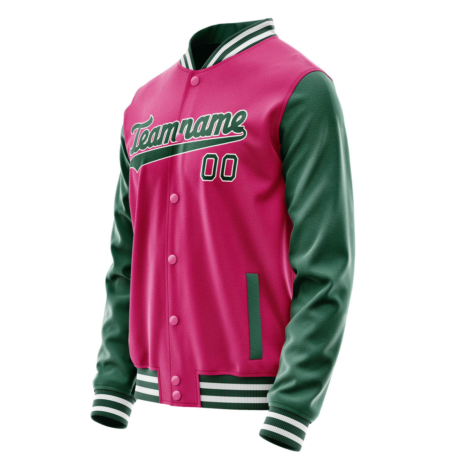 Custom Pink Kelly-Green Solid Color Varsity Letterman Jacket