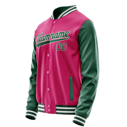 Custom Pink Kelly-Green Solid Color Varsity Letterman Jacket