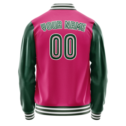 Custom Pink Kelly-Green Solid Color Varsity Letterman Jacket