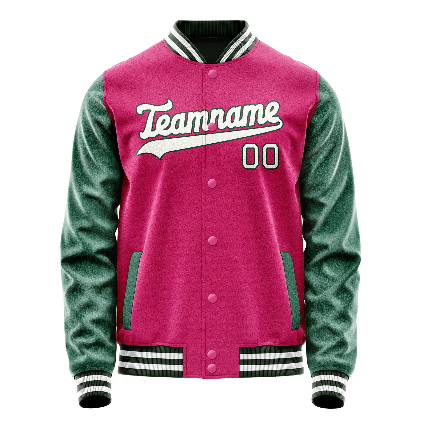 Custom Pink Kelly-Green Solid Color Varsity Letterman Jacket