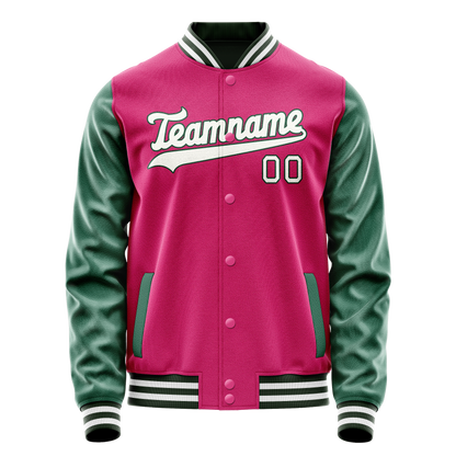 Custom Pink Kelly-Green Solid Color Varsity Letterman Jacket