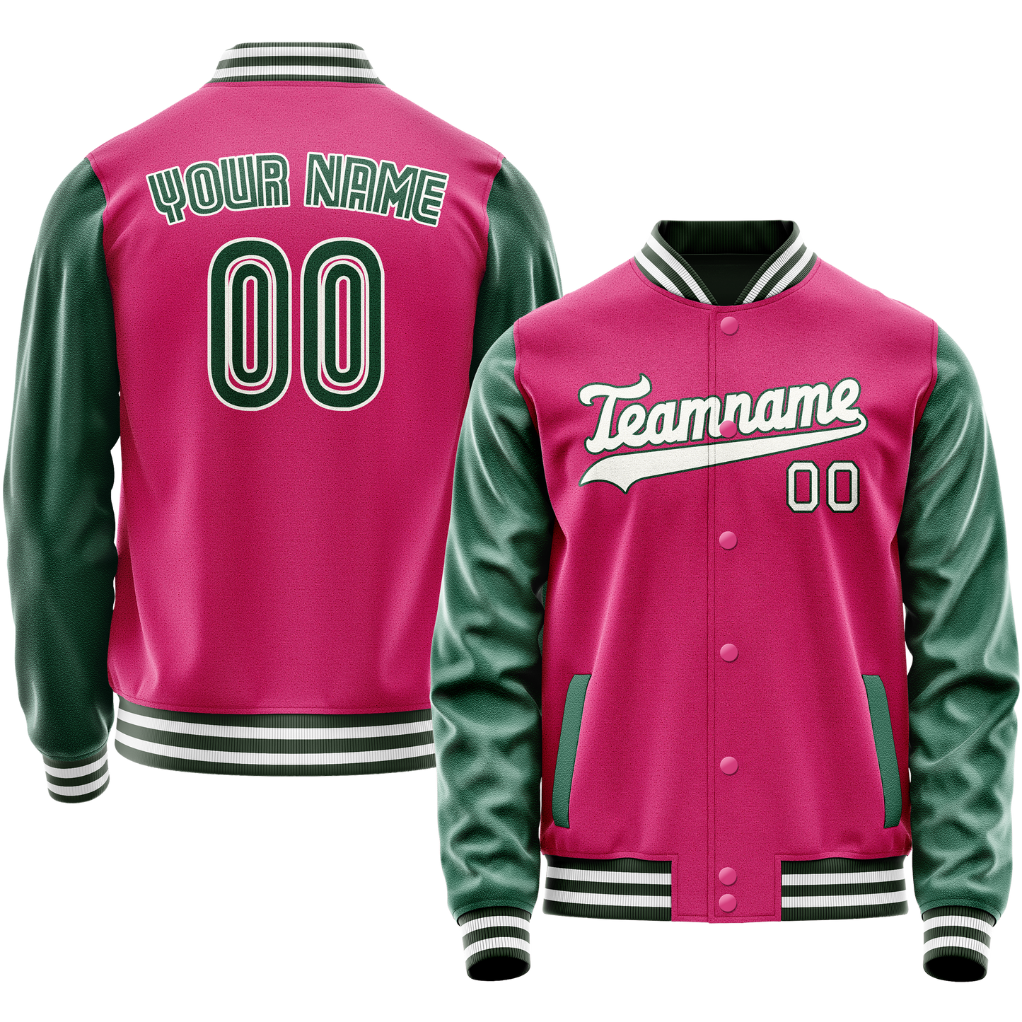 Custom Pink Kelly-Green Solid Color Varsity Letterman Jacket