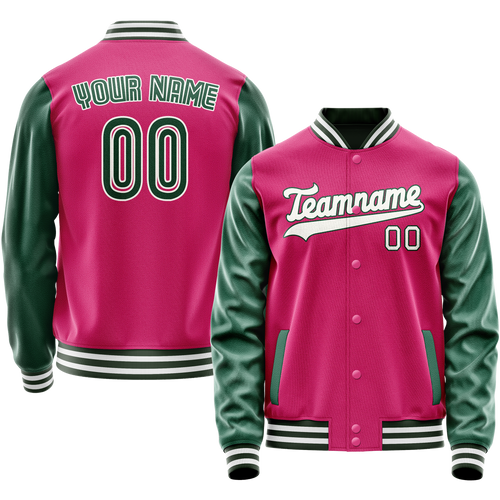 Custom Pink Kelly-Green Solid Color Varsity Letterman Jacket