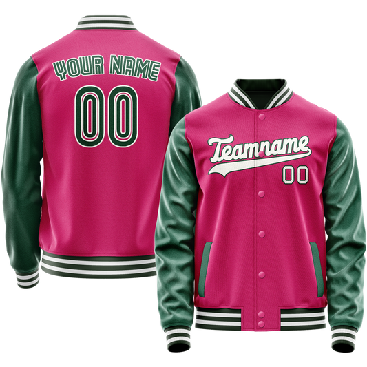 Custom Pink Kelly-Green Solid Color Varsity Letterman Jacket