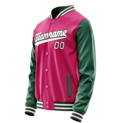 Custom Pink Kelly-Green Solid Color Varsity Letterman Jacket