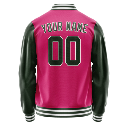 Custom Pink Kelly-Green Solid Color Varsity Letterman Jacket
