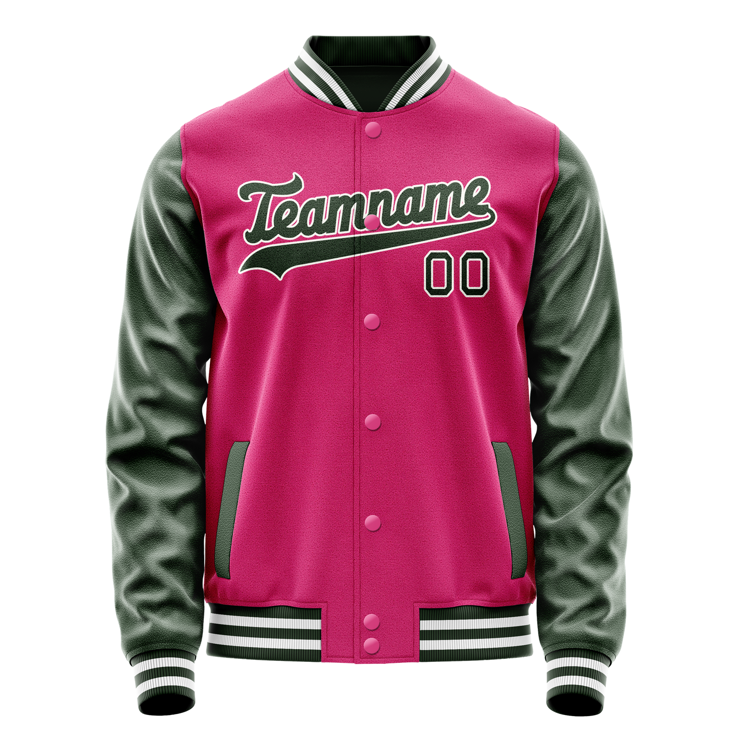 Custom Pink Kelly-Green Solid Color Varsity Letterman Jacket
