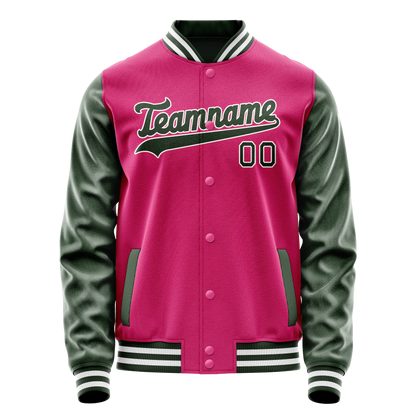 Custom Pink Kelly-Green Solid Color Varsity Letterman Jacket