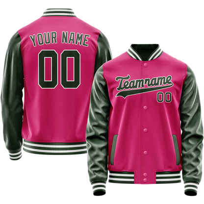 Custom Pink Kelly-Green Solid Color Varsity Letterman Jacket