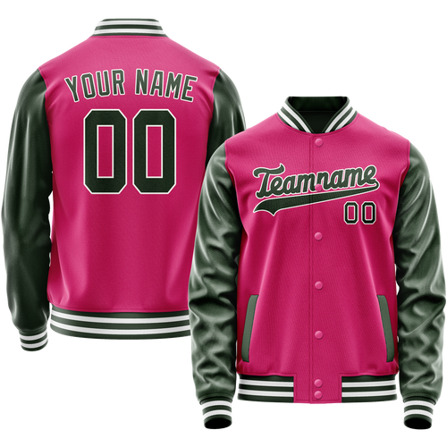 Custom Pink Kelly-Green Solid Color Varsity Letterman Jacket