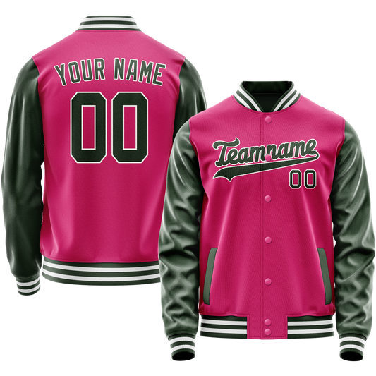 Custom Pink Kelly-Green Solid Color Varsity Letterman Jacket