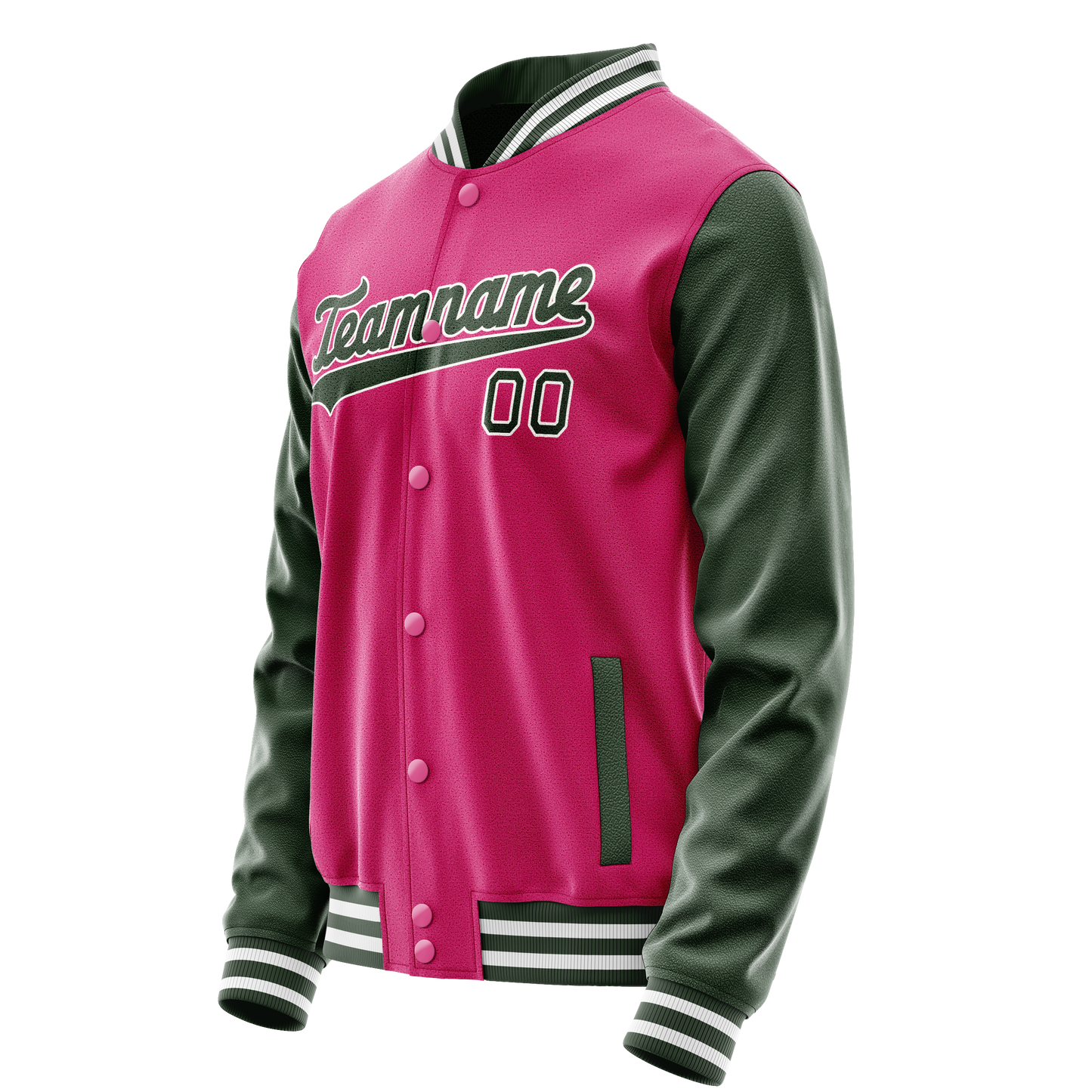 Custom Pink Kelly-Green Solid Color Varsity Letterman Jacket