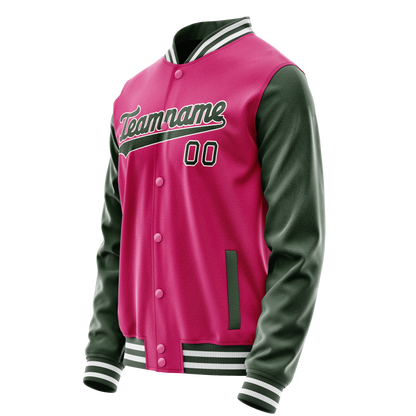 Custom Pink Kelly-Green Solid Color Varsity Letterman Jacket