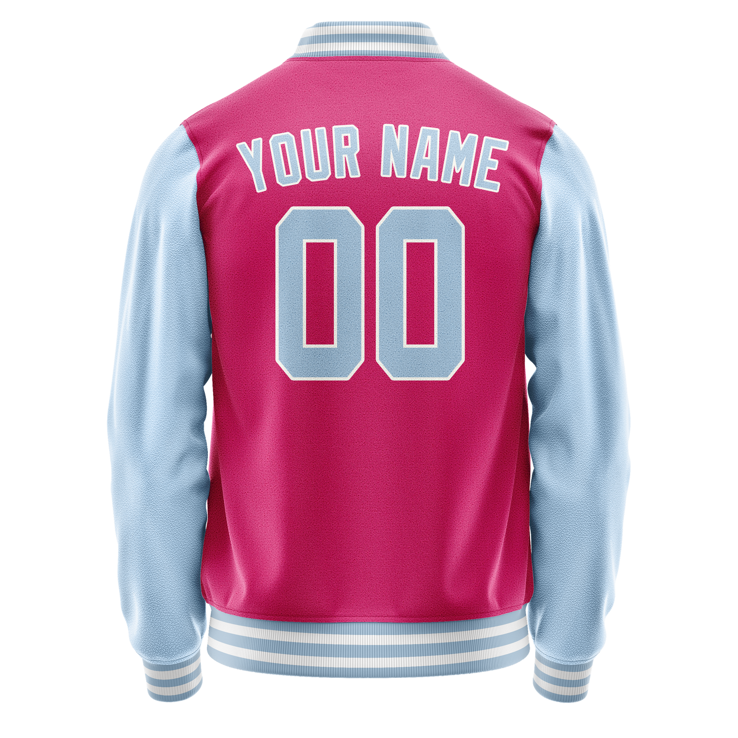 Custom Pink Light-Blue Solid Color Varsity Letterman Jacket