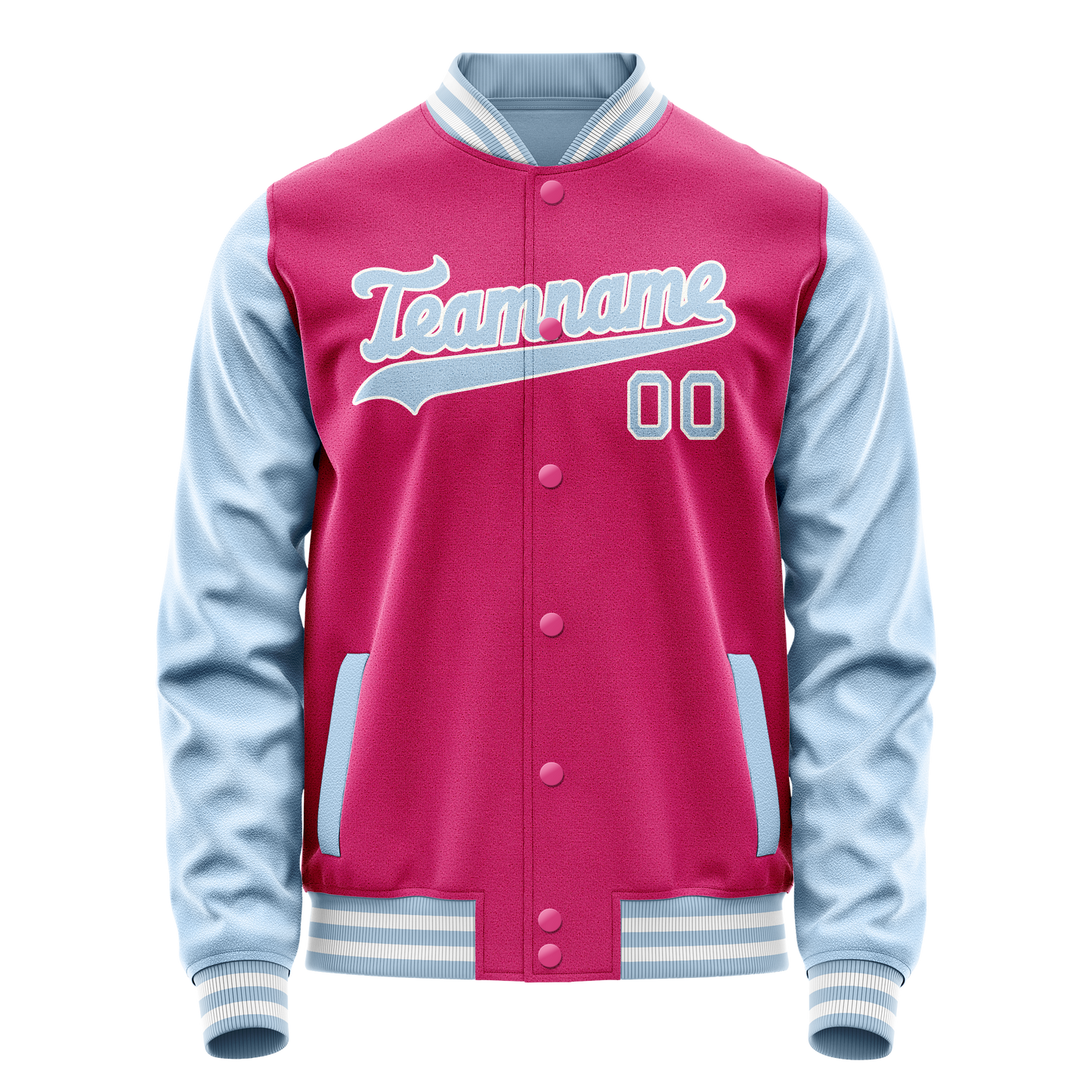 Custom Pink Light-Blue Solid Color Varsity Letterman Jacket