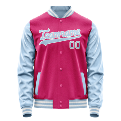 Custom Pink Light-Blue Solid Color Varsity Letterman Jacket