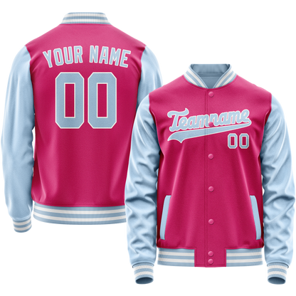 Custom Pink Light-Blue Solid Color Varsity Letterman Jacket