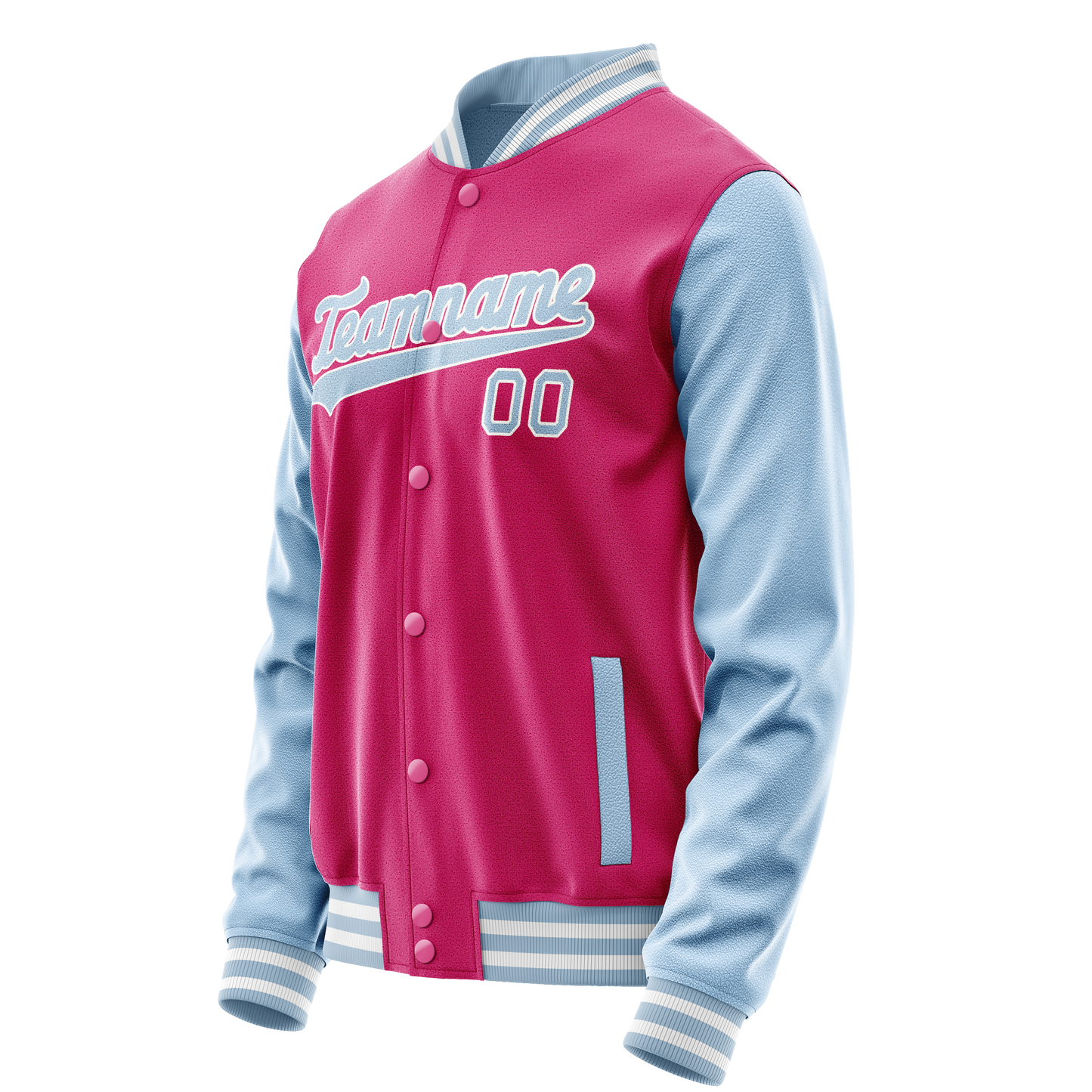 Custom Pink Light-Blue Solid Color Varsity Letterman Jacket