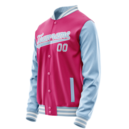Custom Pink Light-Blue Solid Color Varsity Letterman Jacket