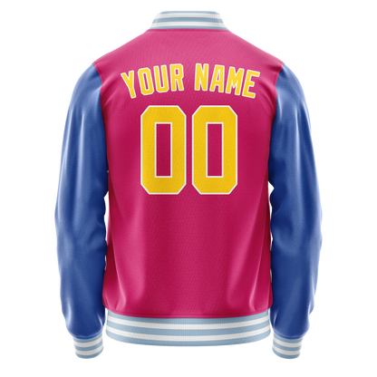 Custom Pink Light-Blue Solid Color Varsity Letterman Jacket