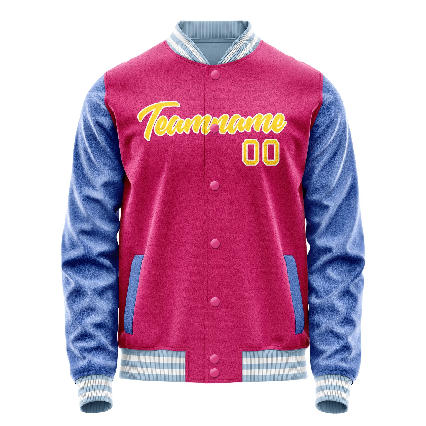 Custom Pink Light-Blue Solid Color Varsity Letterman Jacket