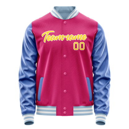 Custom Pink Light-Blue Solid Color Varsity Letterman Jacket