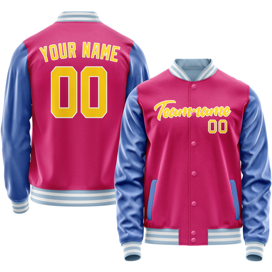 Custom Pink Light-Blue Solid Color Varsity Letterman Jacket