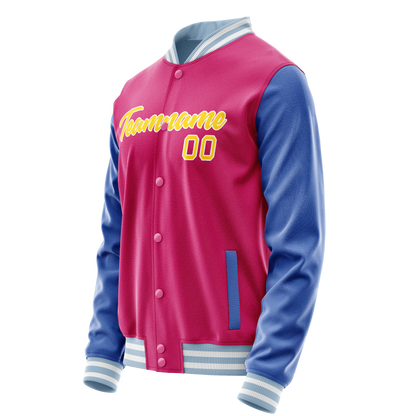 Custom Pink Light-Blue Solid Color Varsity Letterman Jacket