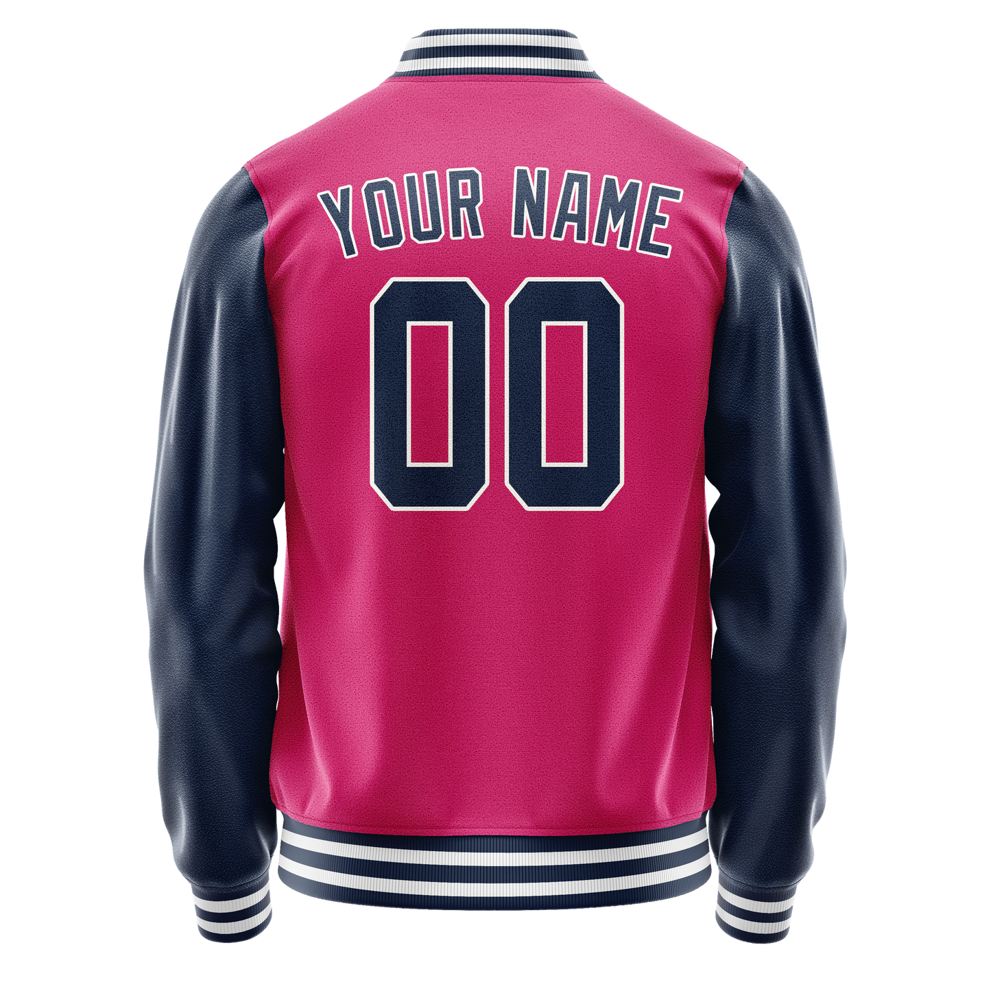 Custom Pink Navy Solid Color Varsity Letterman Jacket