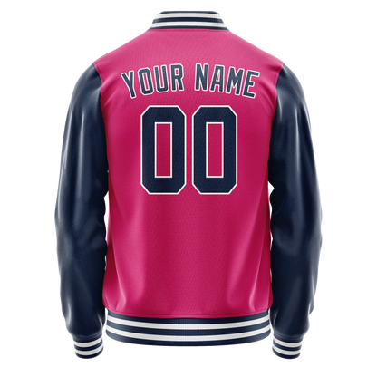 Custom Pink Navy Solid Color Varsity Letterman Jacket