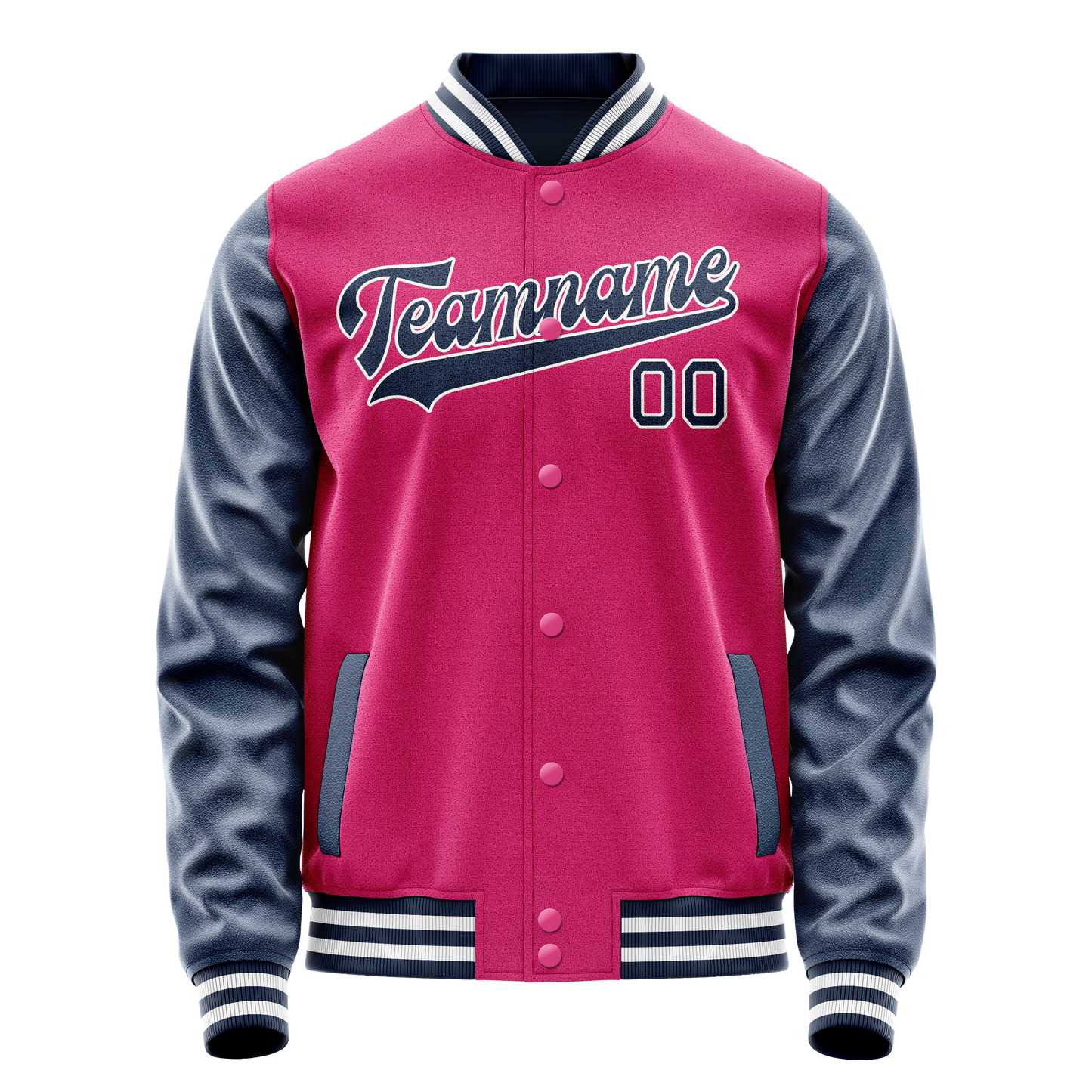 Custom Pink Navy Solid Color Varsity Letterman Jacket