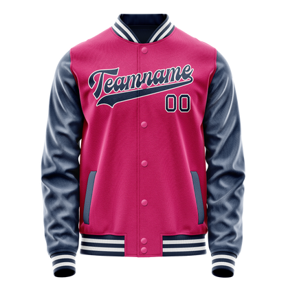 Custom Pink Navy Solid Color Varsity Letterman Jacket