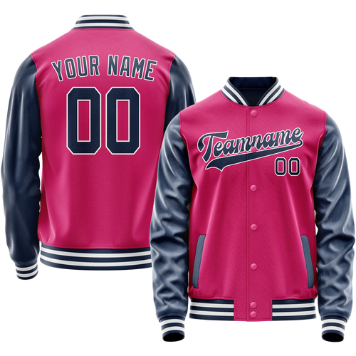 Custom Pink Navy Solid Color Varsity Letterman Jacket