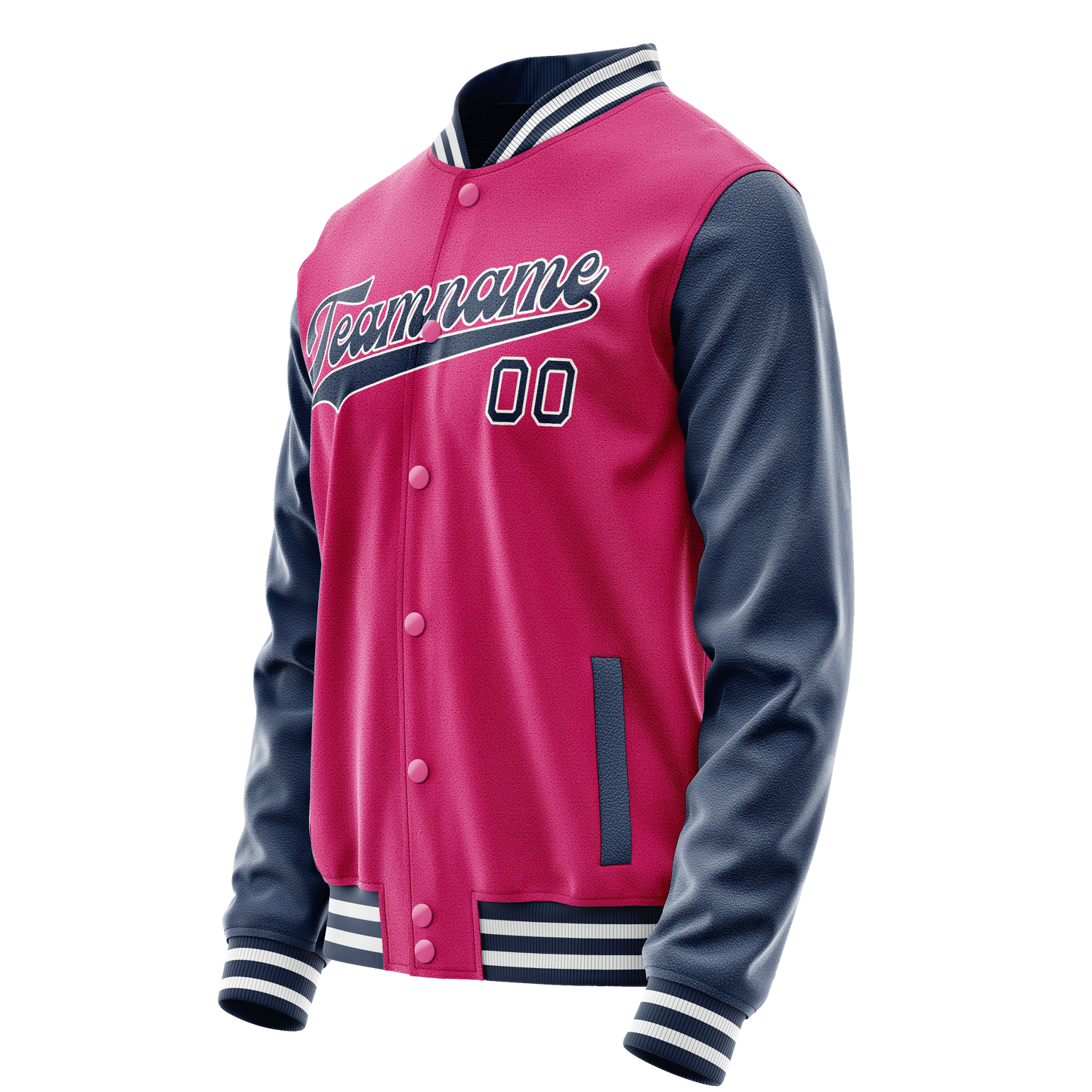 Custom Pink Navy Solid Color Varsity Letterman Jacket