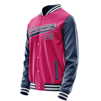 Custom Pink Navy Solid Color Varsity Letterman Jacket