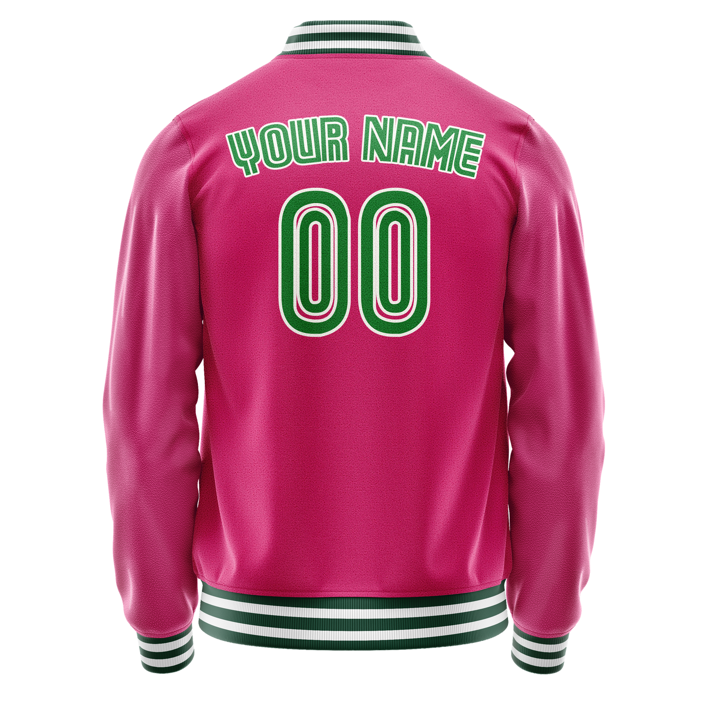 Custom Pink Neon-Green Solid Color Varsity Letterman Jacket