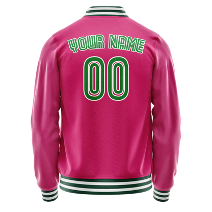 Custom Pink Neon-Green Solid Color Varsity Letterman Jacket