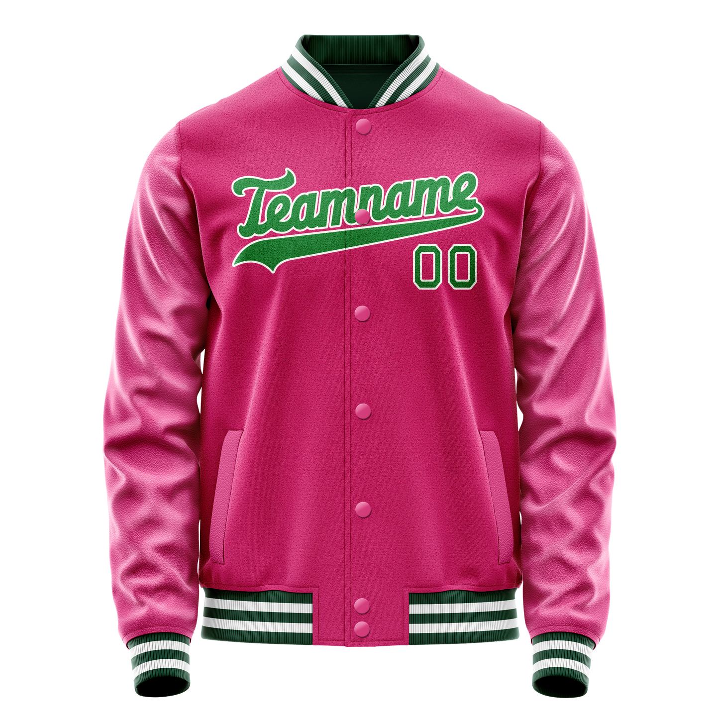Custom Pink Neon-Green Solid Color Varsity Letterman Jacket