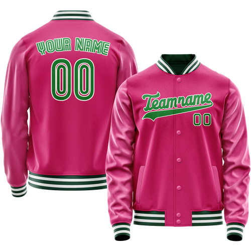Custom Pink Neon-Green Solid Color Varsity Letterman Jacket