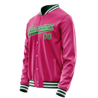 Custom Pink Neon-Green Solid Color Varsity Letterman Jacket