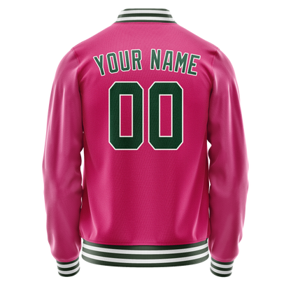 Custom Pink Kelly-Green Solid Color Varsity Letterman Jacket