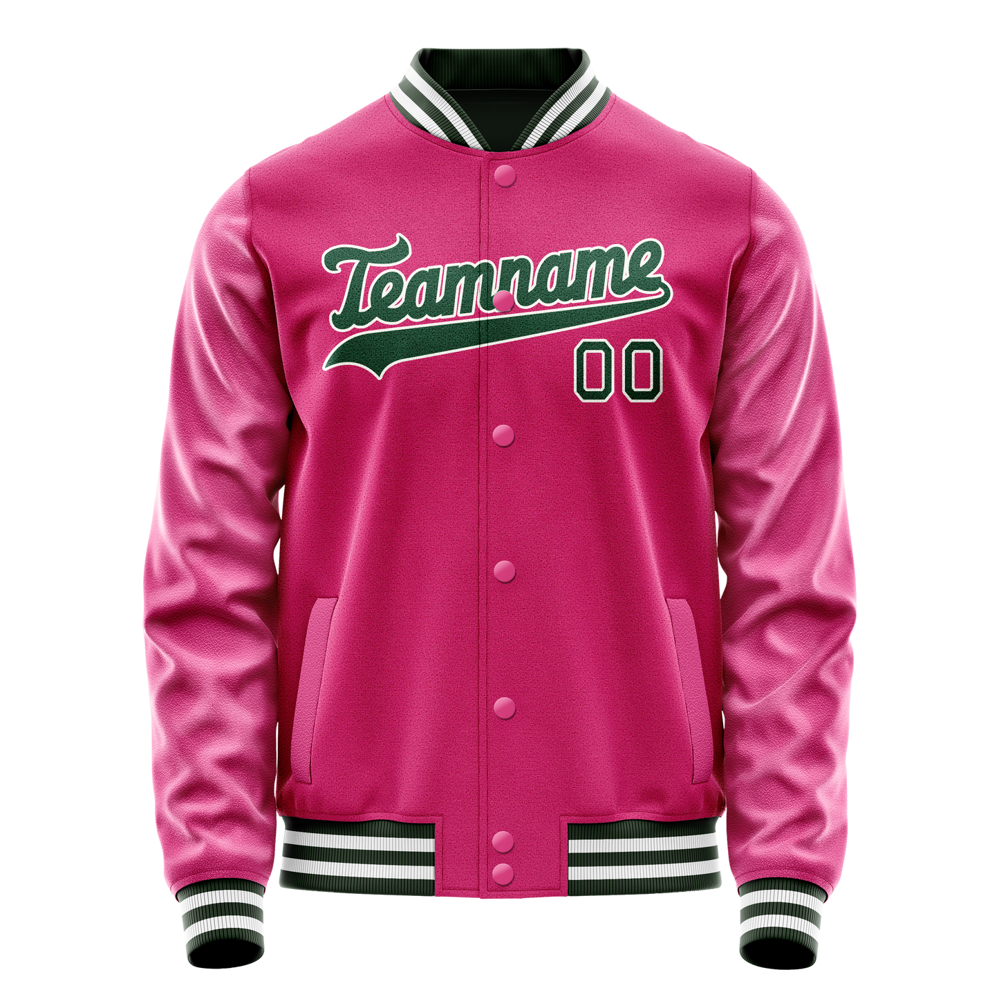 Custom Pink Kelly-Green Solid Color Varsity Letterman Jacket